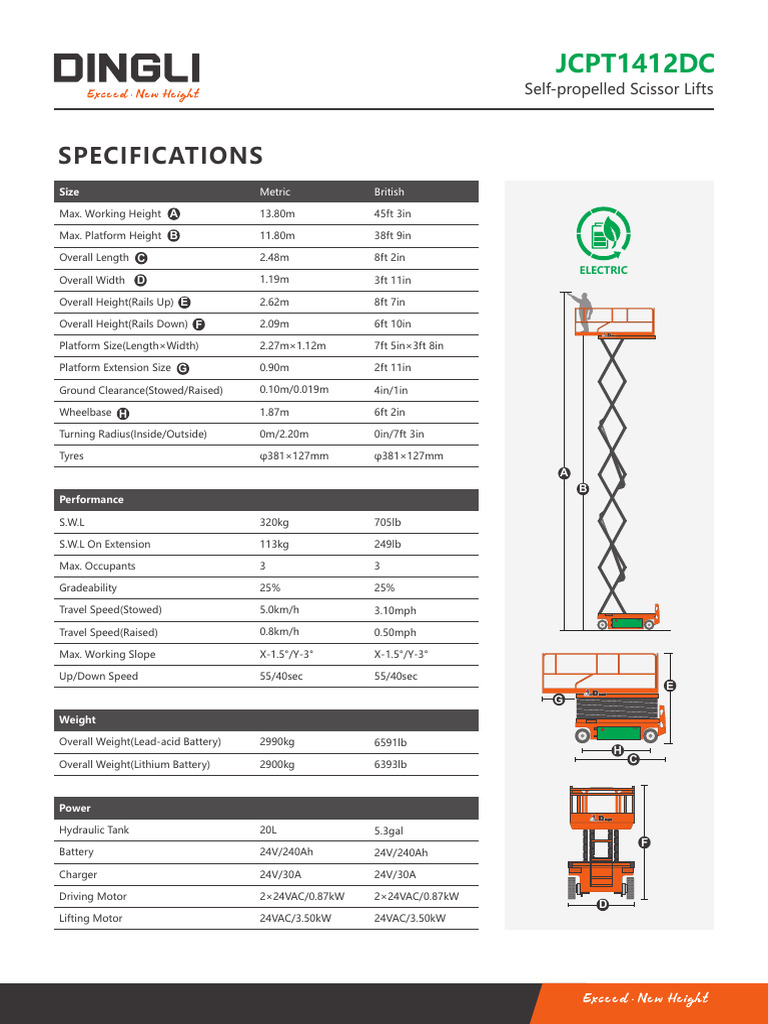JCPT1412DC Scissor Lift Specifications | PDF | Transportation ...