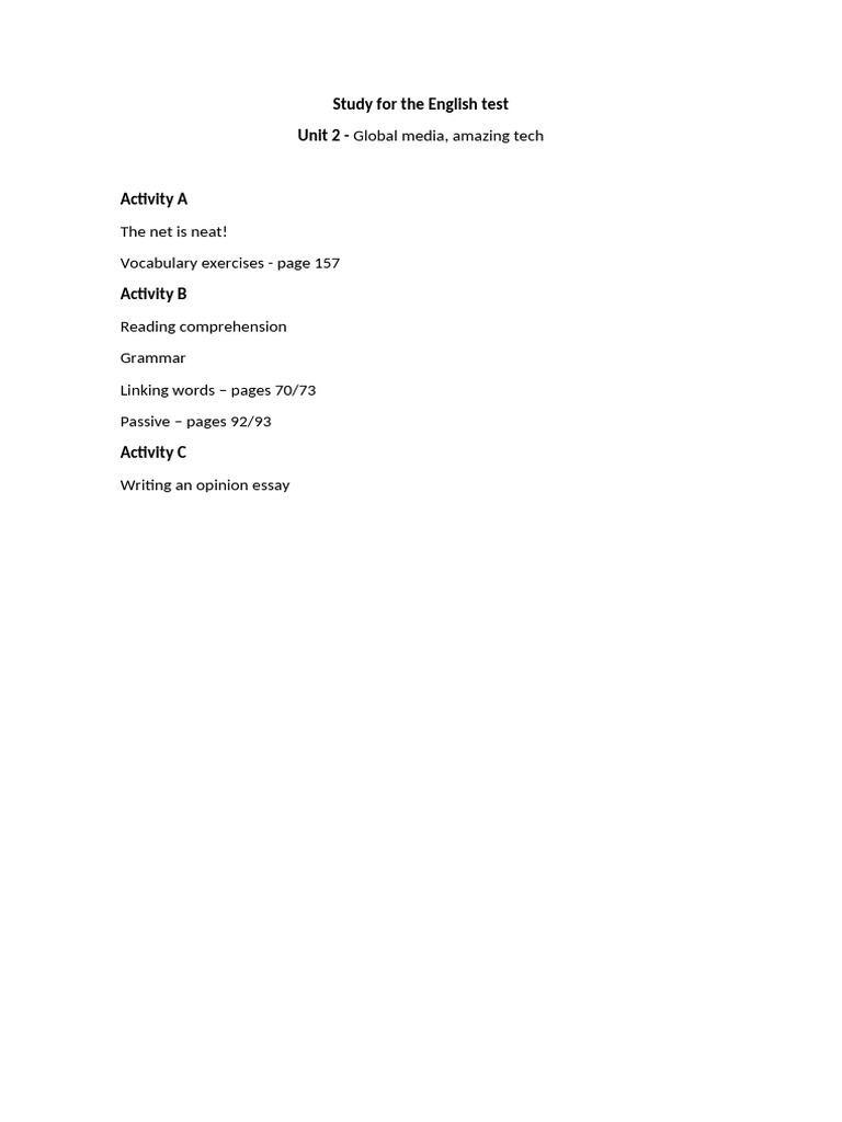 English Test Study Guide Unit 2 Pdf
