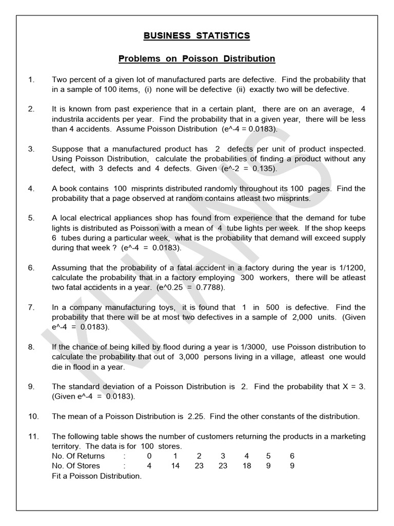 Poisson Distribution Probability Problems | PDF | Poisson Distribution ...