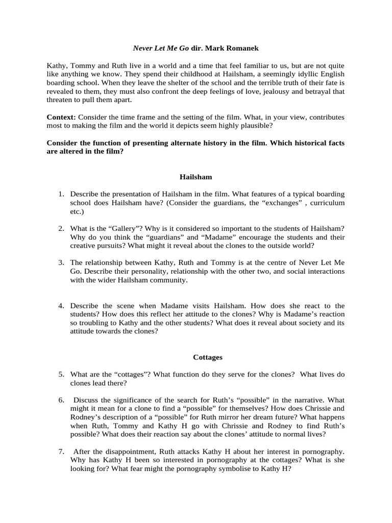 Never Let Me Go Study Questions | PDF