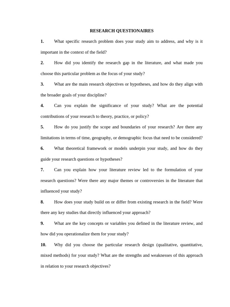 Research Questions for Academic Studies | PDF
