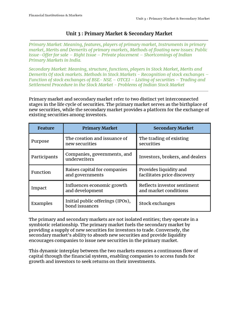 Understanding Primary & Secondary Markets | PDF | Securities (Finance ...