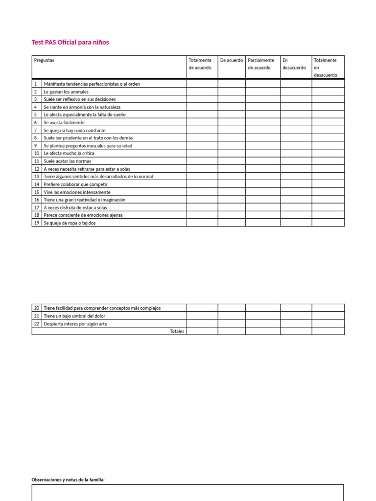 Test PAS Oficial para Niños | PDF