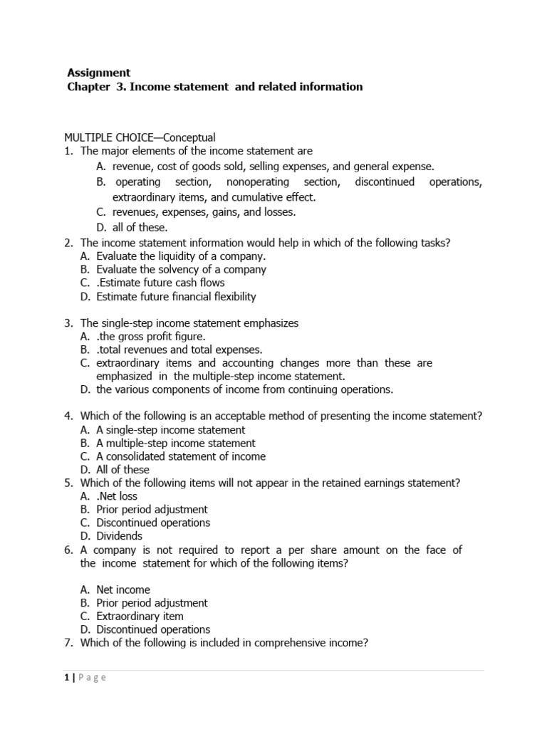 Assignment Intermediate 1 Accounting 1 | PDF | Income Statement | Expense