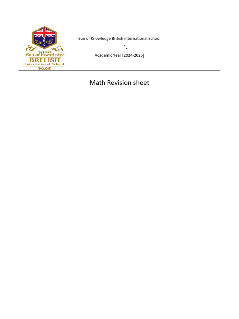 Math Revision Sheet 2024-2025 | PDF
