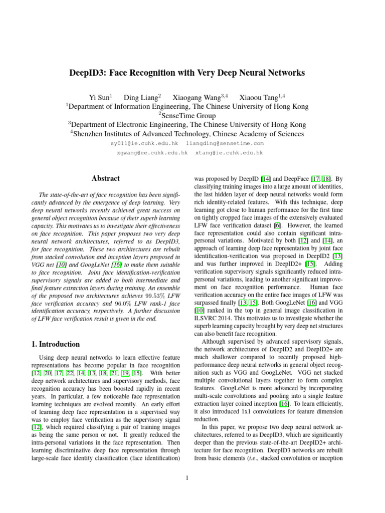 DeepID3: Advanced Face Recognition | PDF | Deep Learning | Artificial ...