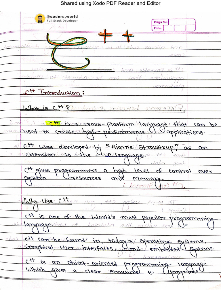 Complete C++ Handwritten Notes | PDF | Computer File | Computer File ...