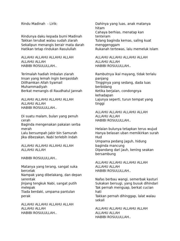 Lirik Sholawat Rindu Madinah | PDF