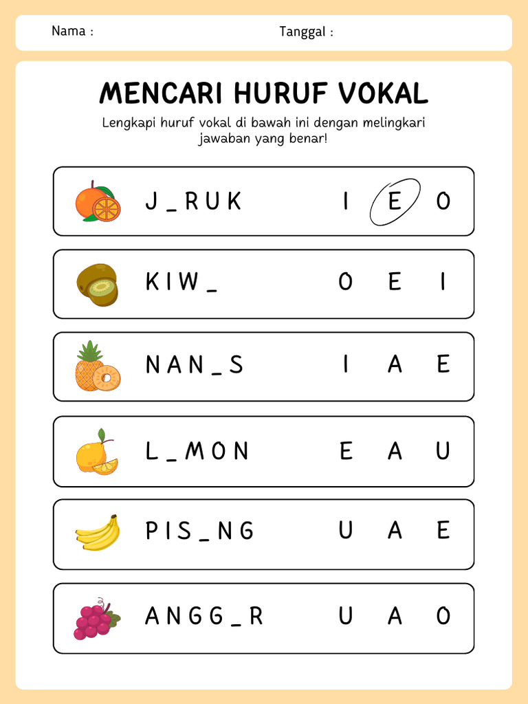 Lkpd Huruf Vokal 2 | PDF