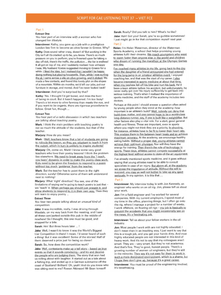 CAE Listening Test 37 Script | PDF