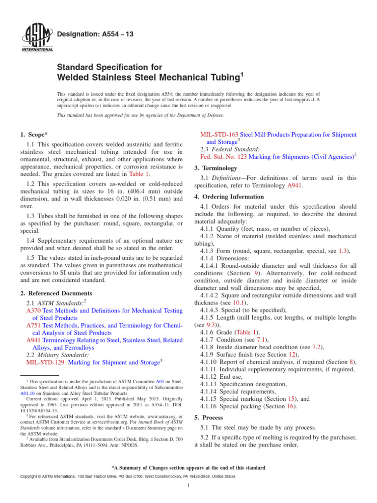 Welded Stainless Steel Mechanical Tubing: Standard Specification For ...