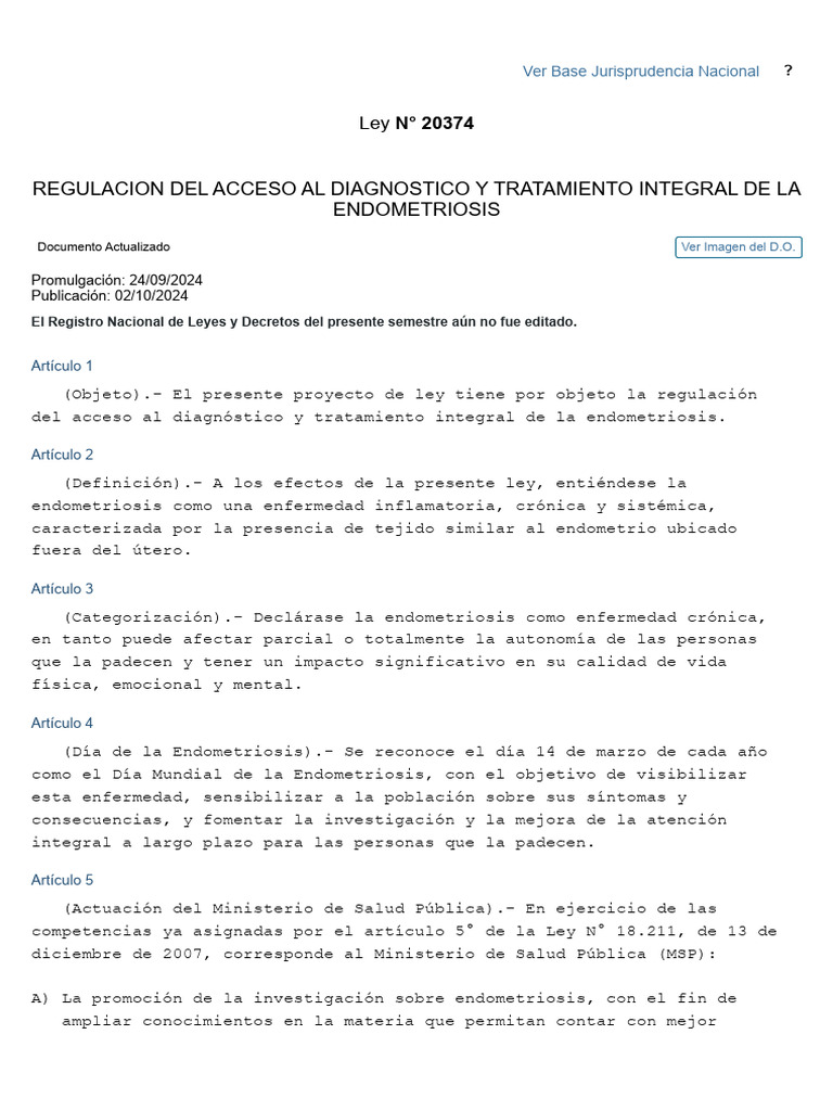 Ley 20374: Endometriosis y Salud Integral | PDF | Terapia | Diagnostico ...