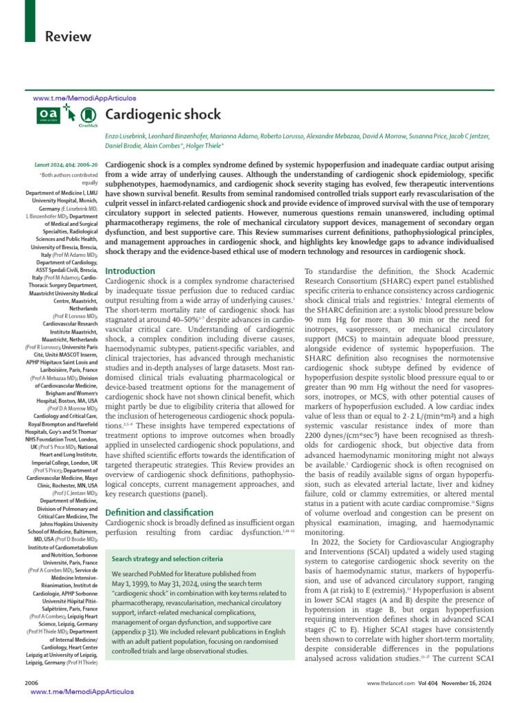 Cardiogenic Shock - Lancet (2024) | PDF | Shock (Circulatory ...