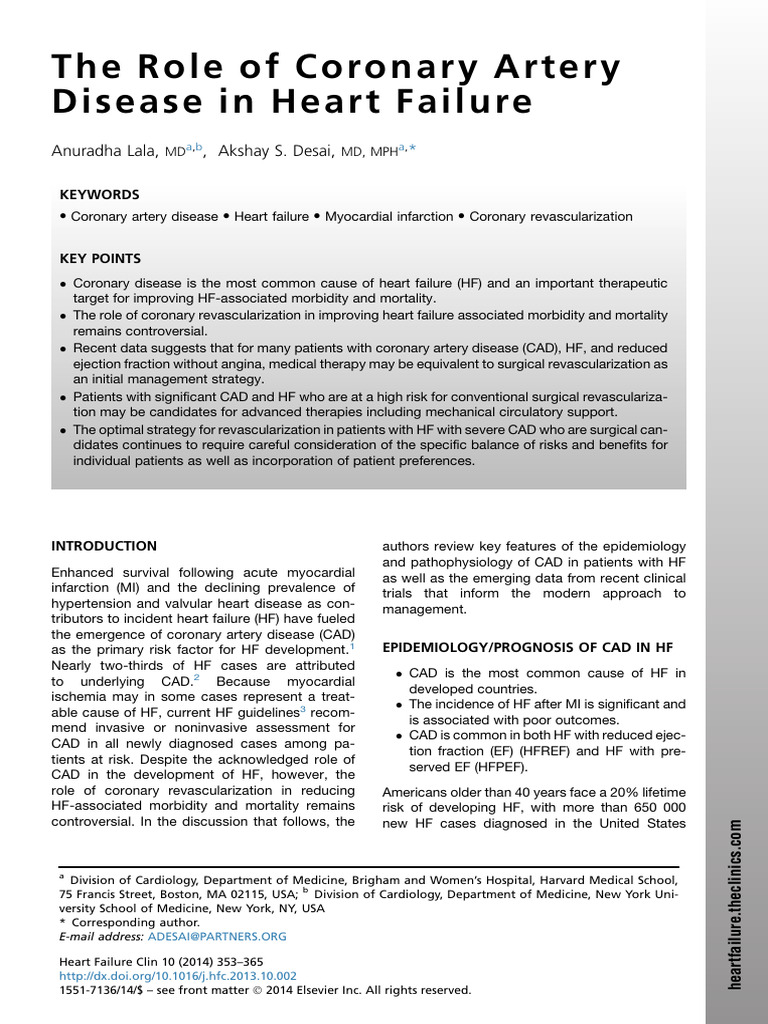 The Role of Coronary Artery Disease in Heart Failure | PDF | Coronary ...
