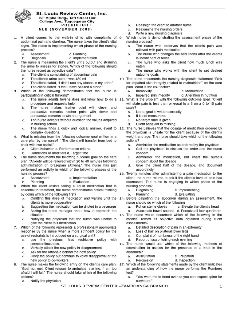 SLRC Nursing Process Exam Review | PDF | Nursing | Pain