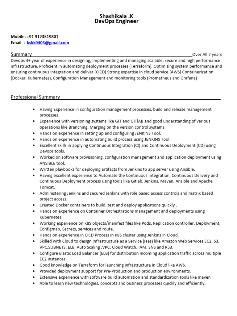 DevOps Engineer Resume - 7 Years Experience | PDF | Cloud Computing ...