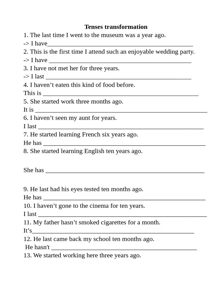 Tenses Transformation Exercises | PDF