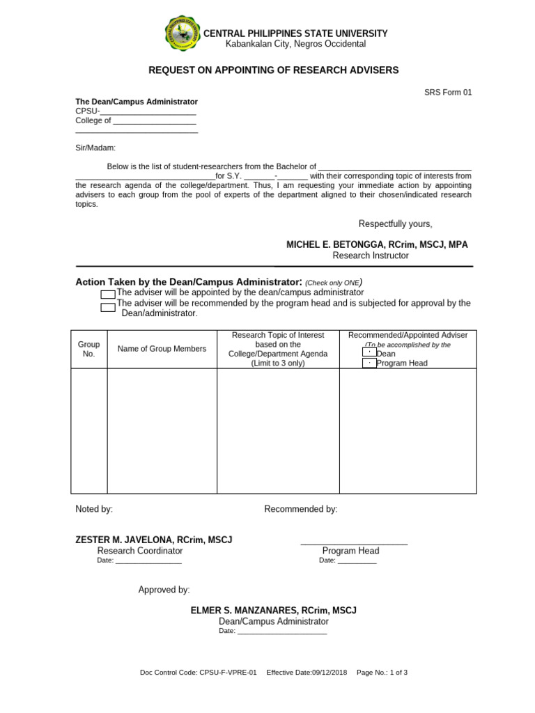 SRS form 01 | PDF