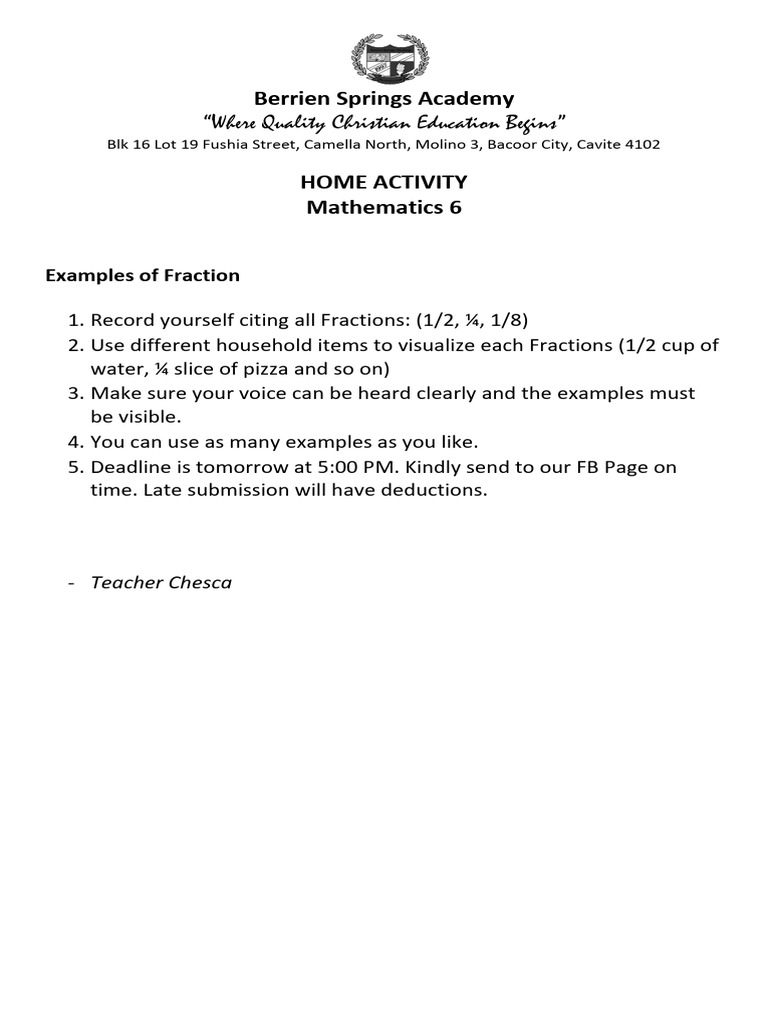 Math 6 Home Activity | PDF
