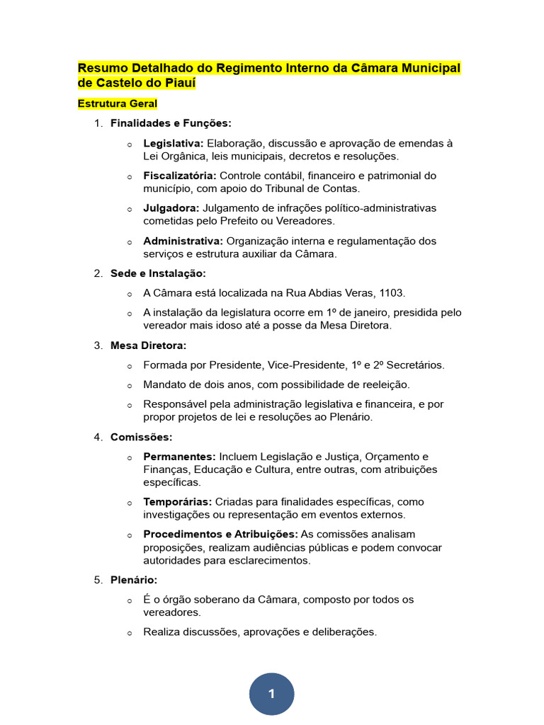 Regimento Interno da Câmara de Castelo | PDF | Administração pública ...