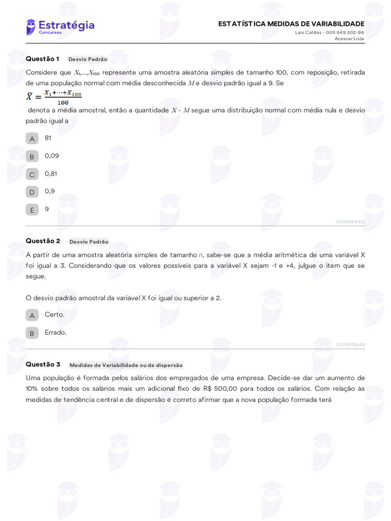 Medidas de Variabilidade em Estatística | PDF | Desvio padrão | Variação