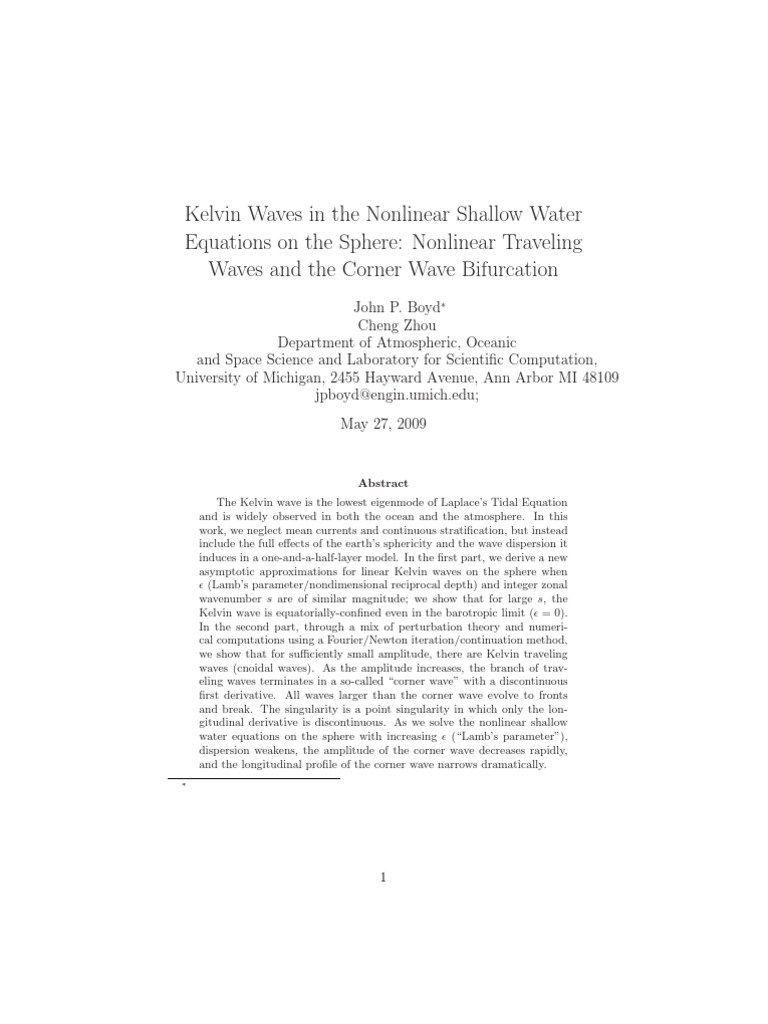 Kelvin Waves in The Nonlinear Shallow Water Equations On The Sphere ...