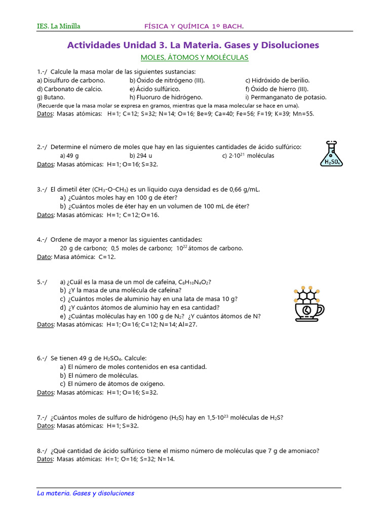 Ejercicios Unidad 3 de Química | PDF | Mole (Unidad) | Gases