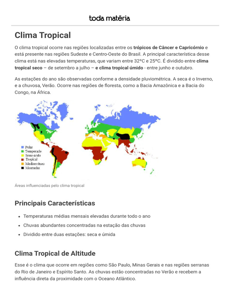 Características do Clima Tropical | PDF | Trópicos | Chuva