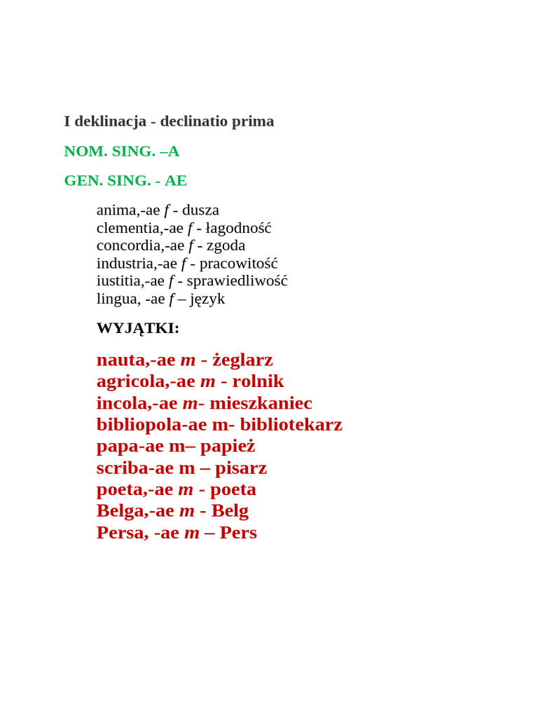 DEKLINACJE - Podsumowanie | PDF