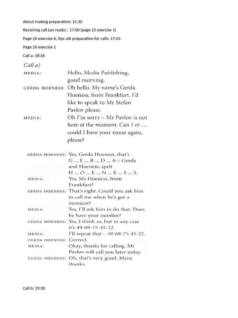 Call Preparation Tips and Exercises | PDF