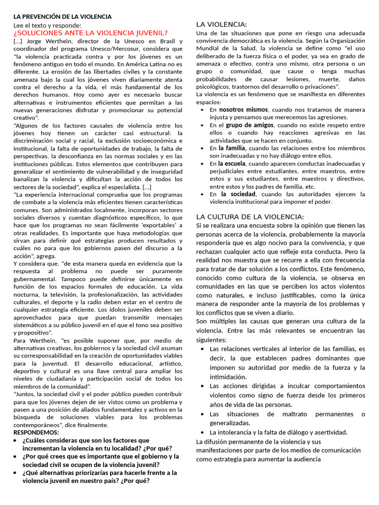 Prevención de la Violencia Juvenil | PDF | Violencia | Psicología Social