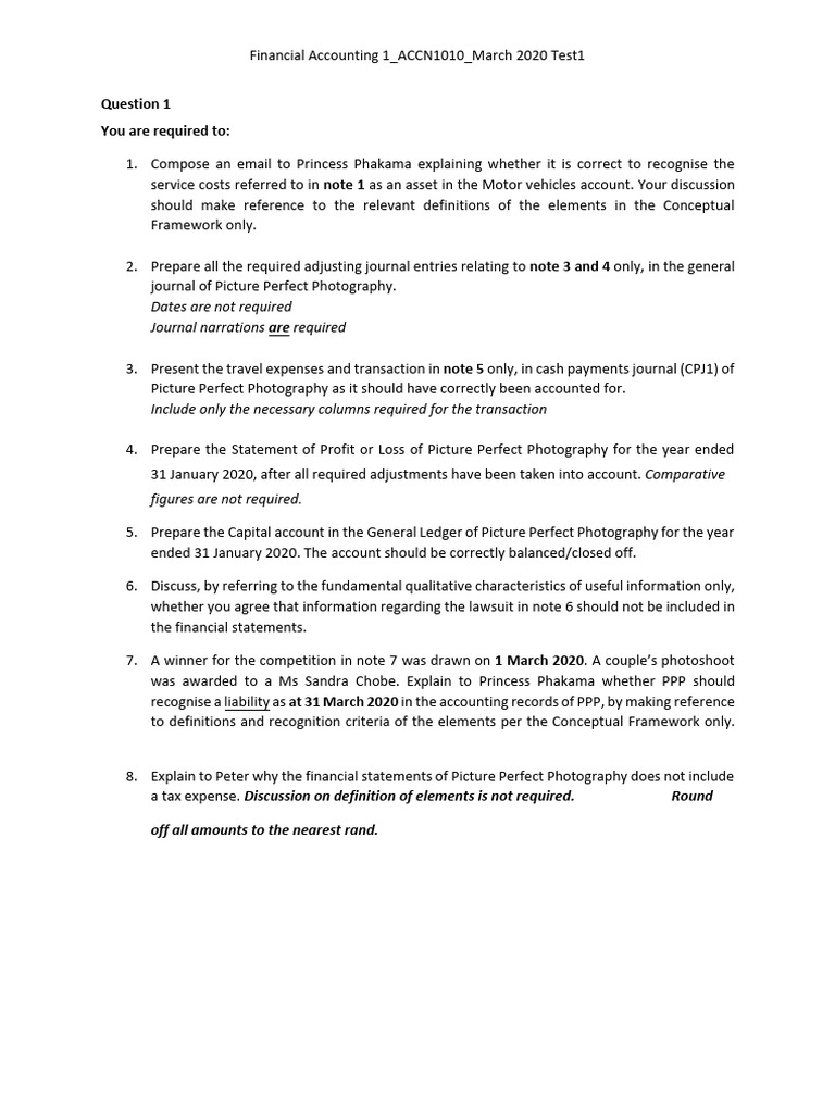 Financial Accounting Test: Adjustments & Statements | PDF