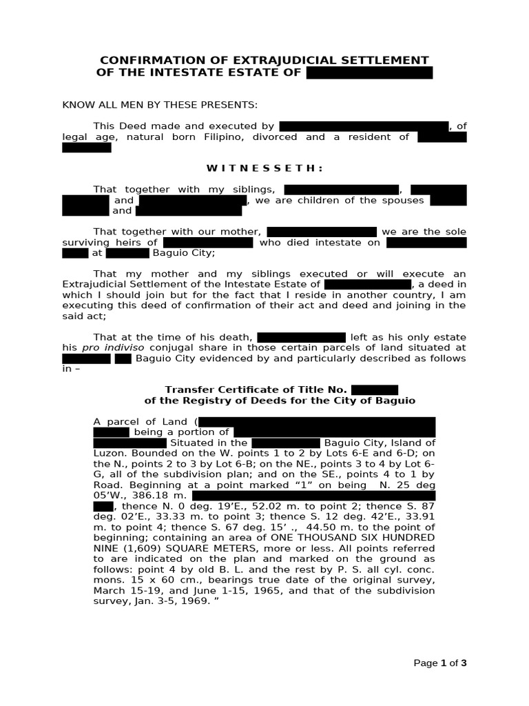 Confirmation of extrajudicial settlement pdf private law common law