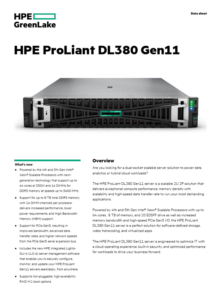 HPE ProLiant DL380 Gen11 Data sheet-PSN1014696069SGEN | PDF ...