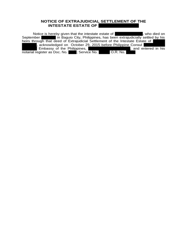 Notice of Extrajudicial Settlement | PDF