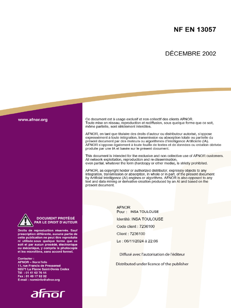 NF en 13057 | PDF