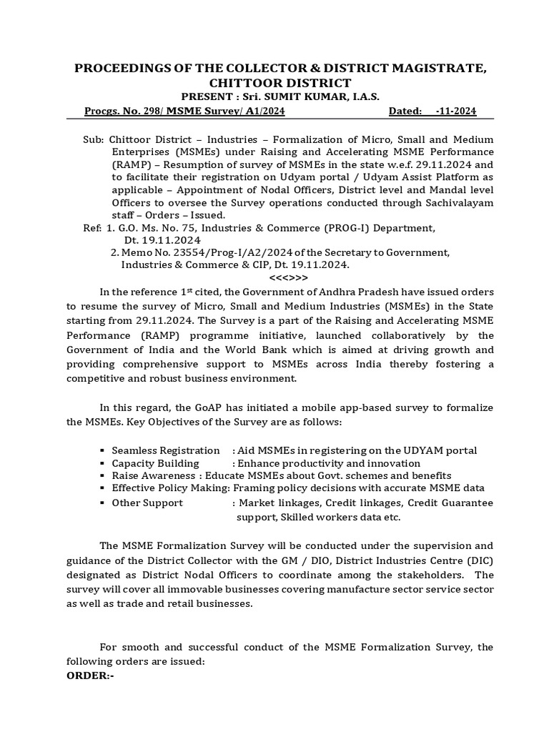 Chittoor MSME Formalization Survey 2024 | PDF | Business | Government