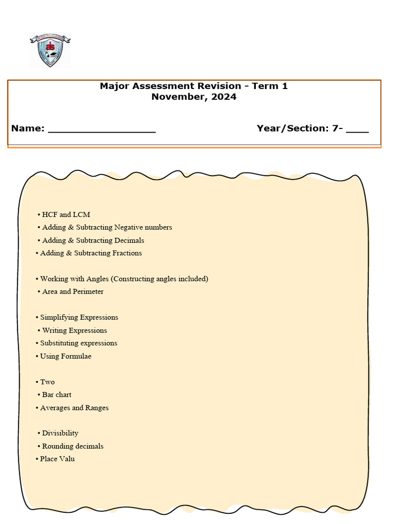 Mathematics Revision Guide for Year 7 | PDF | Area | Numbers