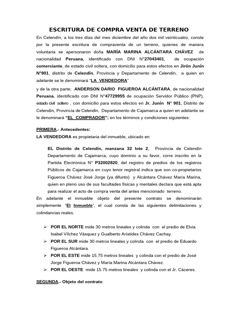 ESCRITURA DE COMPRA VENTA ANDERSON FIGUEROA | PDF | Derecho privado