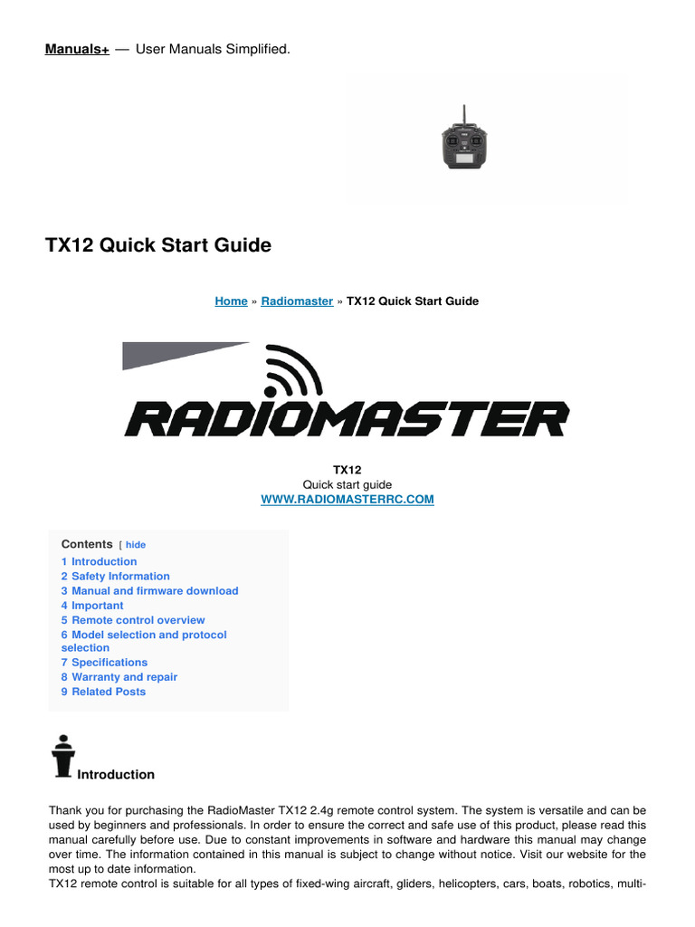 tx12 Quick Start Guide | PDF | Radio | Lithium Ion Battery