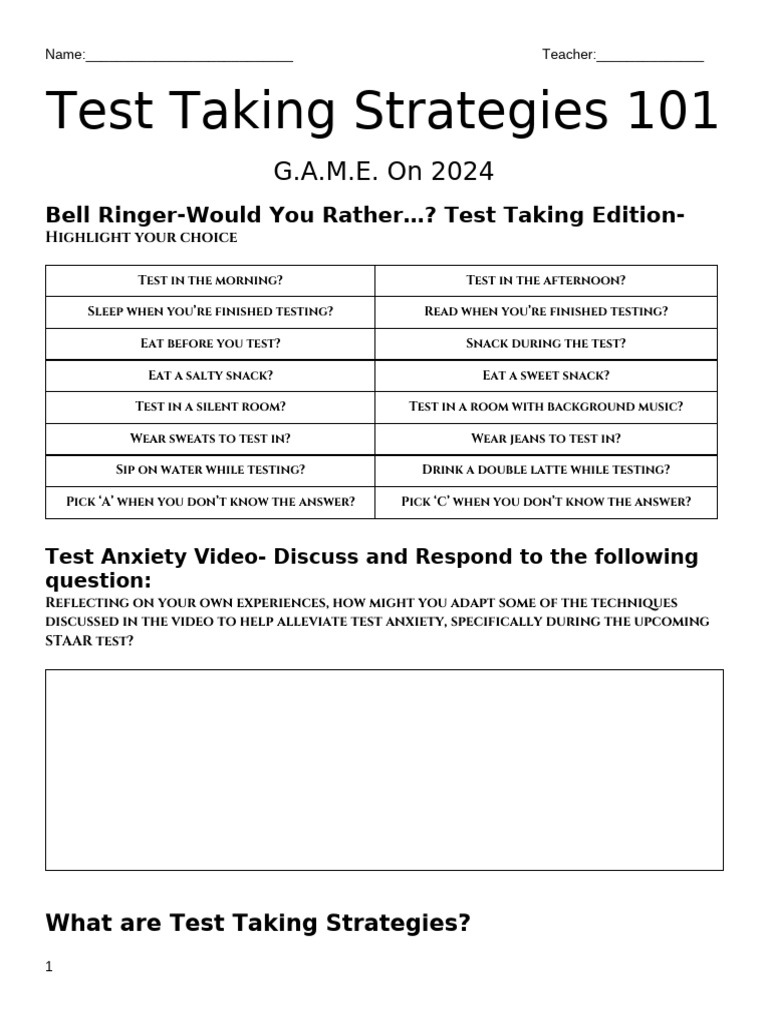 G.A.M.E. On - Test Taking Strategies 101 | PDF | Dictionary | Word