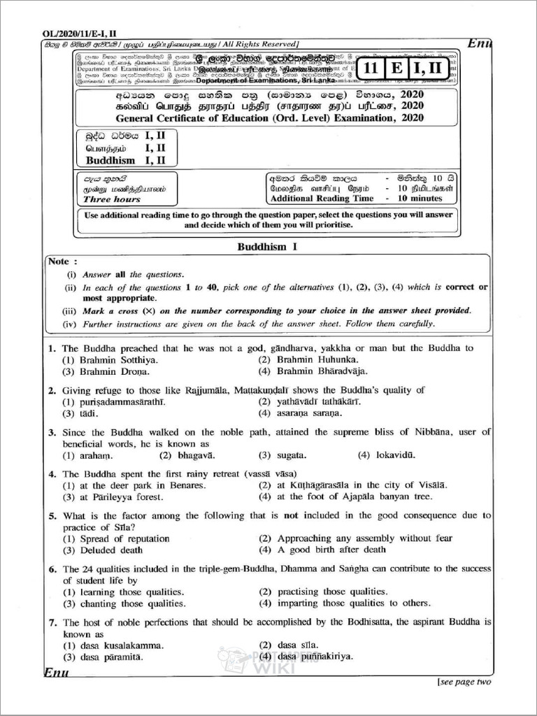 Gce Ordinary Level Exam 2020 Buddhism Past Papers 61af0a56e3b18 | PDF