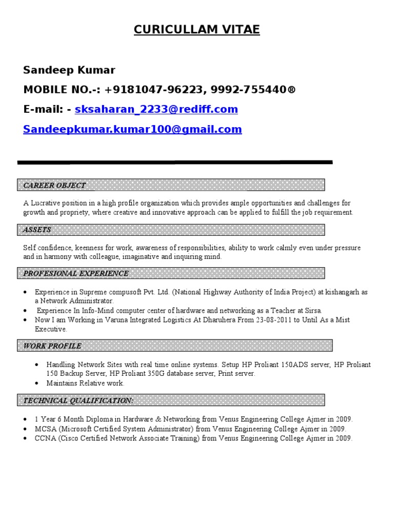 Sandeep Resume | PDF | Microsoft Windows | Computer Network