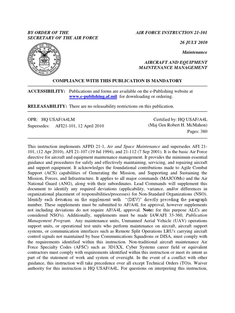 AFI21101 Aircraft and Equipment Maintenance Management PDF United