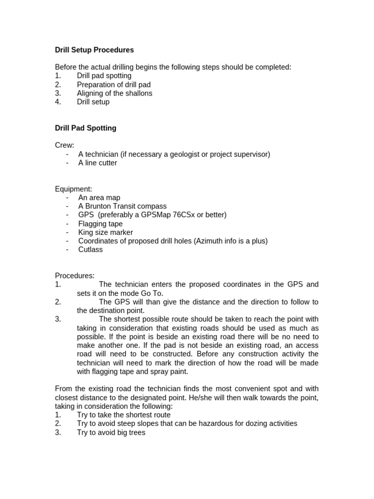 Drill Setup Procedures Guide | PDF | Compass | Azimuth