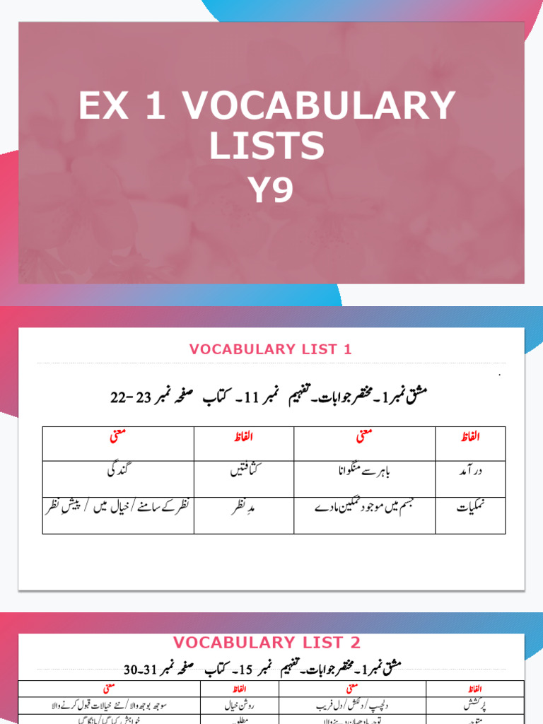 Y9 Vocabulary List EX 1 | PDF