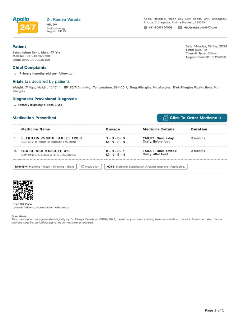 Prescription Apollo 2471725897095939 | PDF | Medical Treatments | Pharmacy