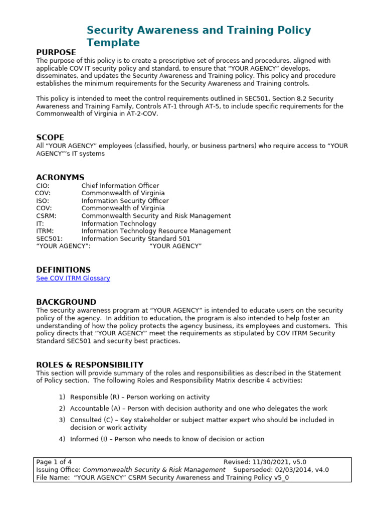 Security Awareness Training Policy Template | PDF | Information ...