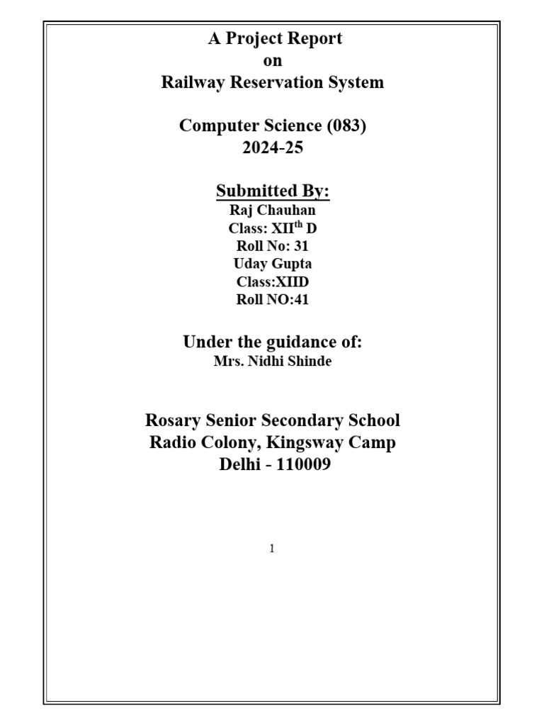 Railway Reservation System Project Report | PDF | Computing | Computer ...