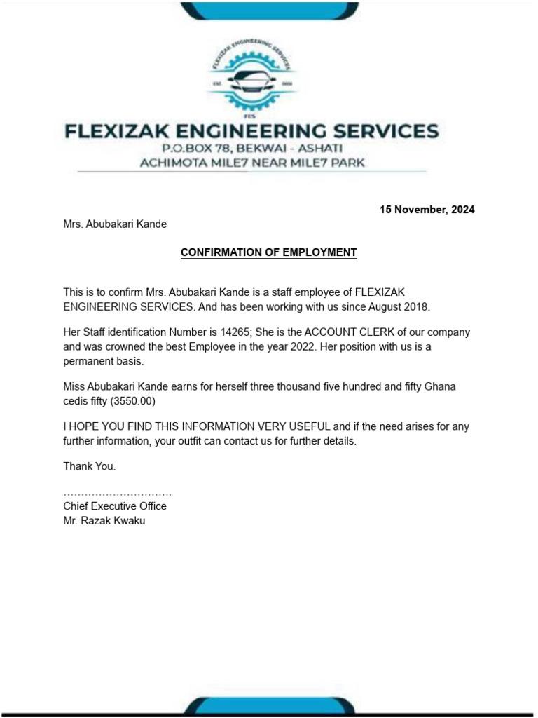 ABUBAKAR KANDE COMFIRMATION LETTER | PDF